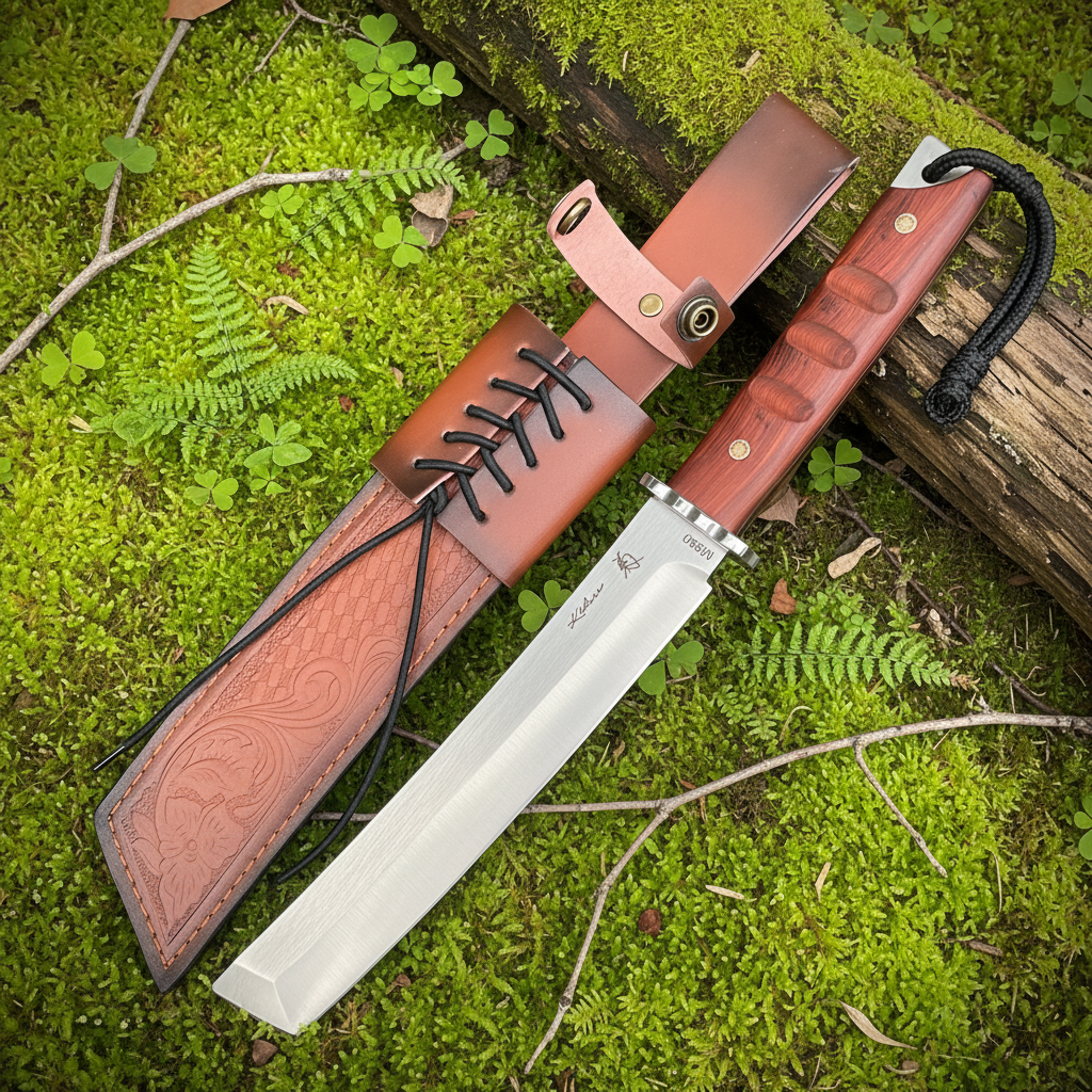 Knife embossed sheath moss background vignette