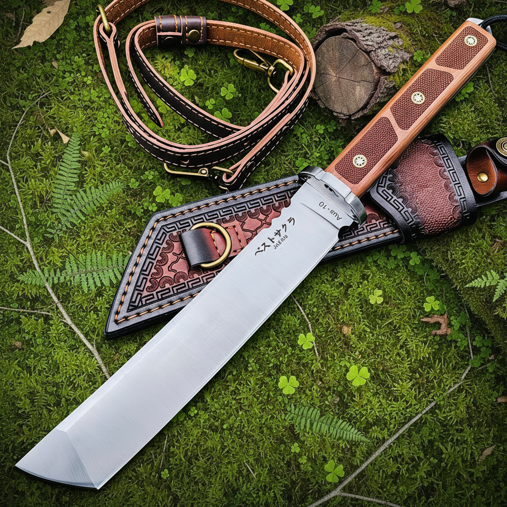 AUS-10 knife shoulder strap template B forest moss