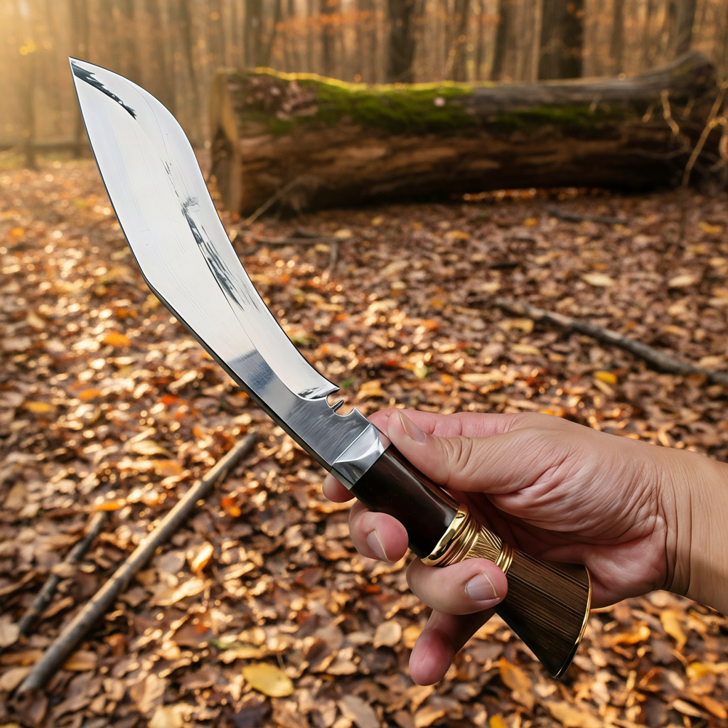 Hand Holding Knife Outdoor Autumn Scene