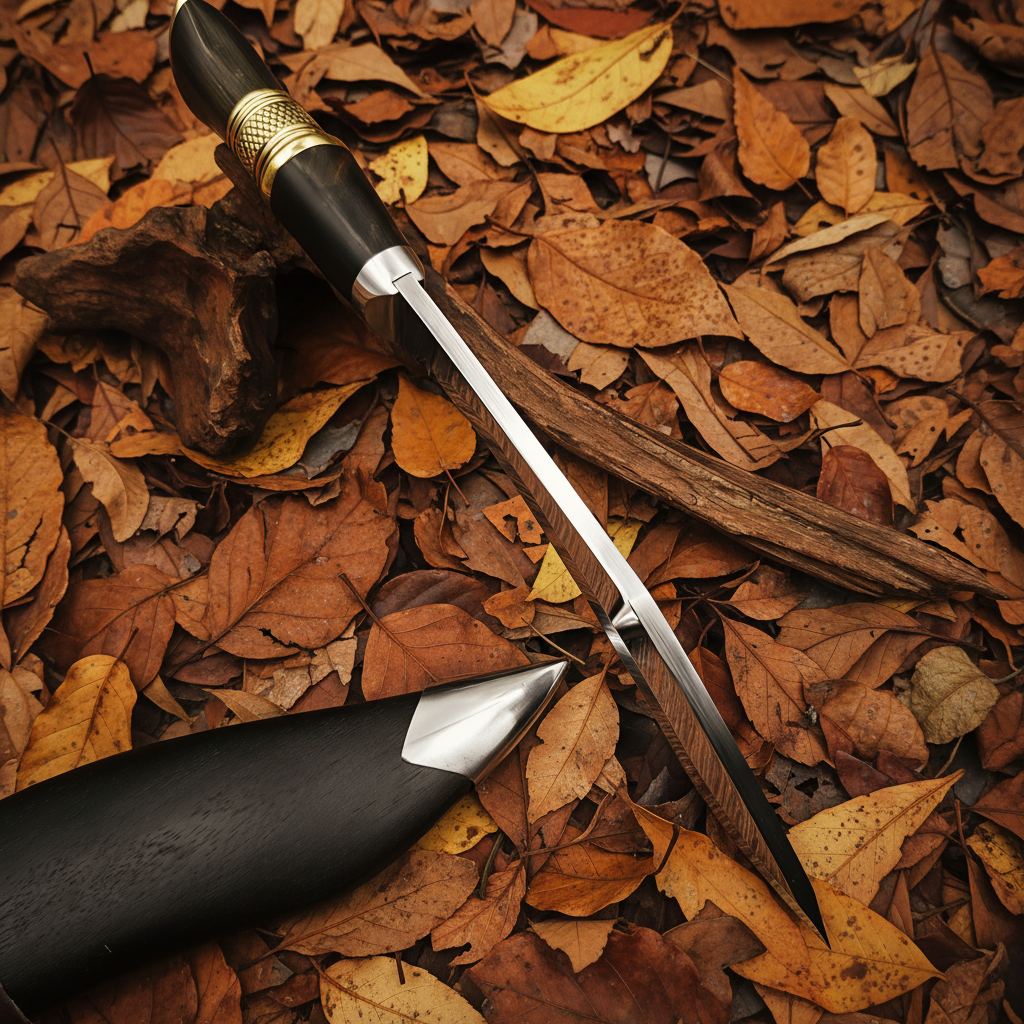 Knife and Sheath on Autumn Leaves No Stumps