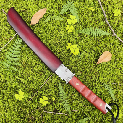 Knife burgundy sheath moss background exact product