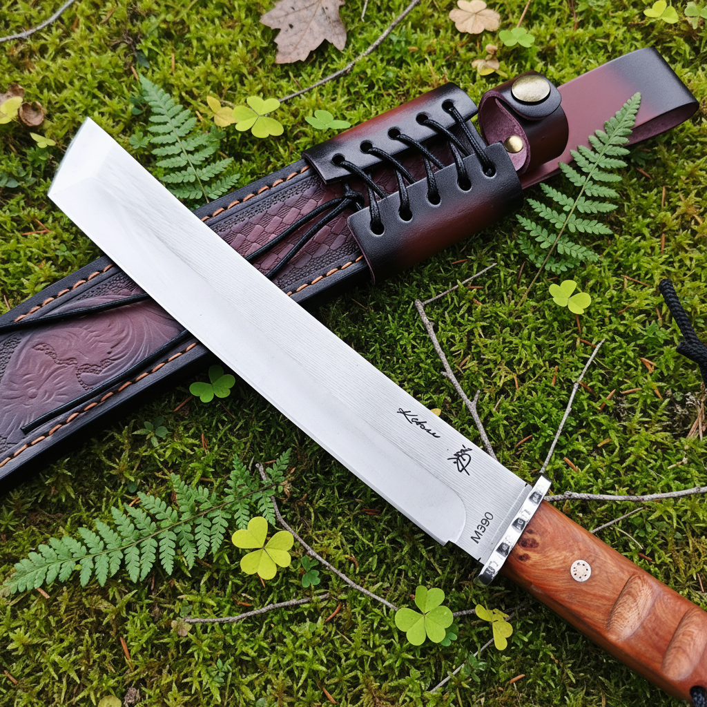 Knife dark embossed sheath moss background