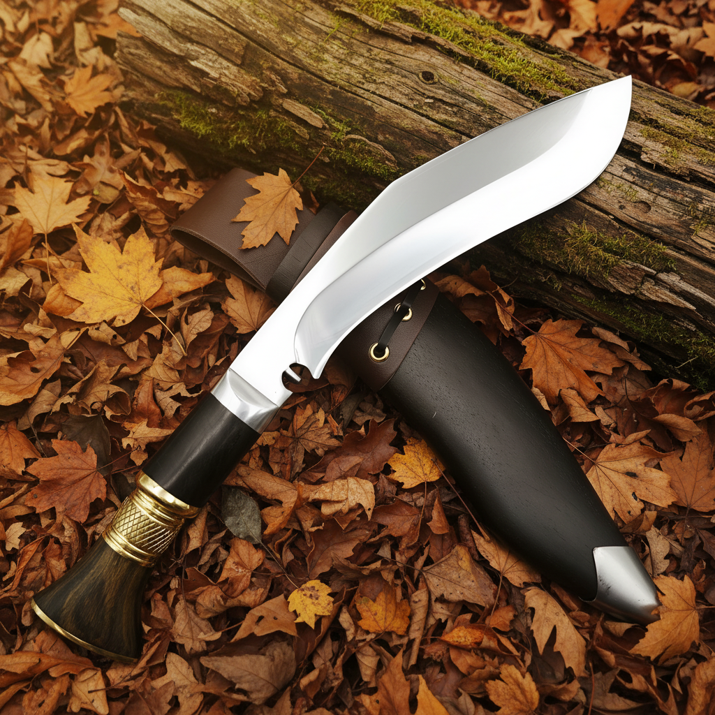 Knife Full View Autumn Leaves Log