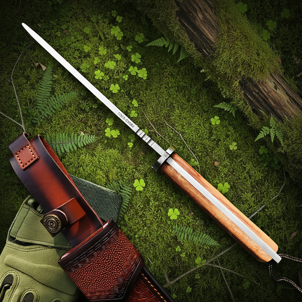 Stiletto knife burgundy sheath template B forest moss